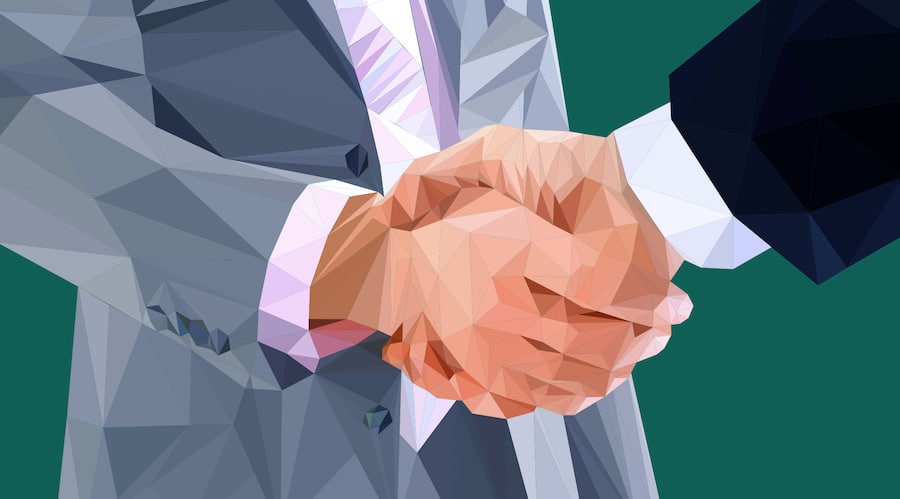 man gives hand shake to trust financial advisor