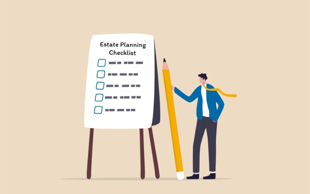 Man standing next to easel with estate planning checklist items